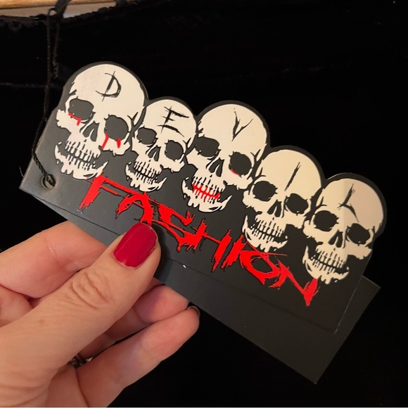 Devil Fashion Gothic Velvet Off Shoulder Top XS S Black Sheer Lace NWT - Picture 9 of 13